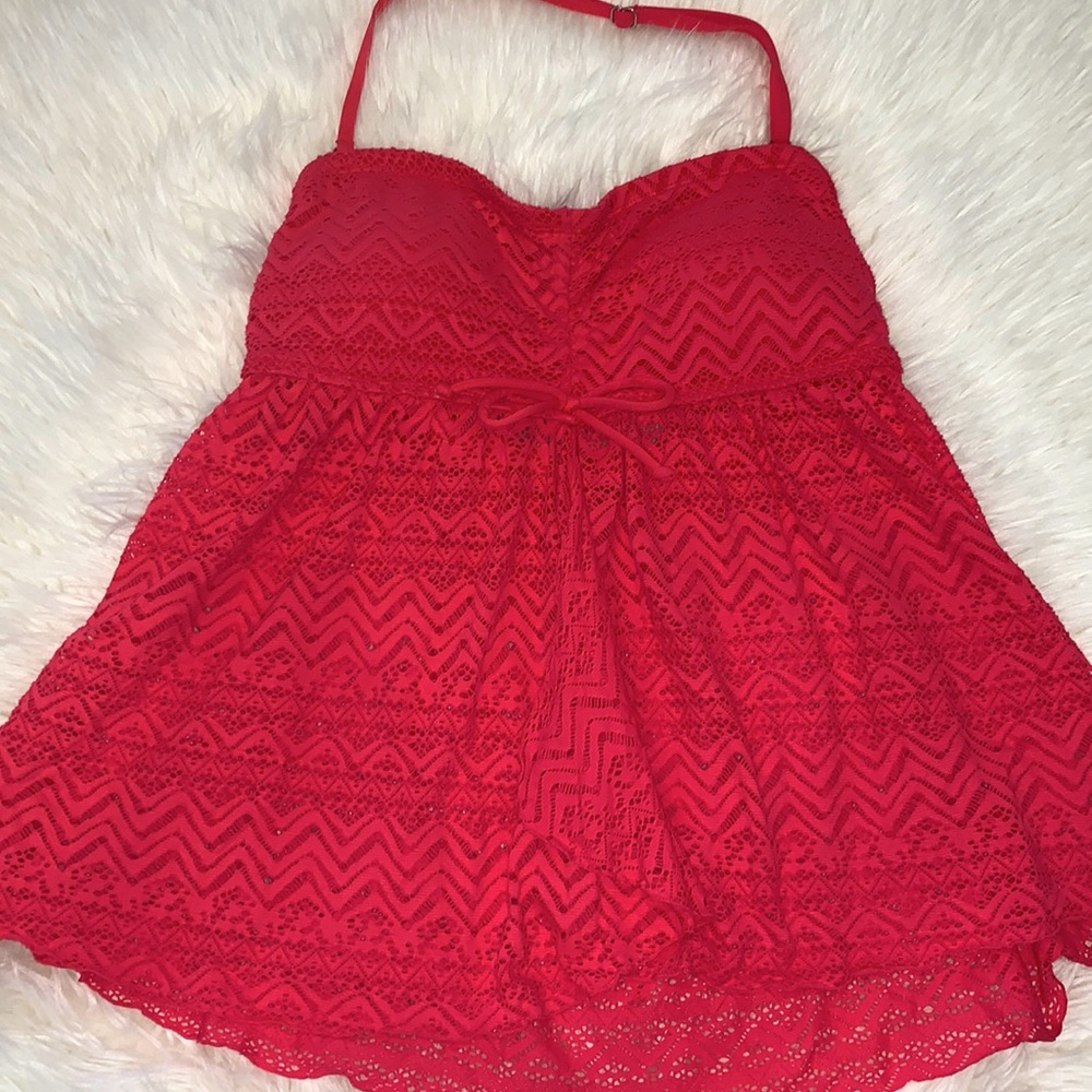 Wave Zone-Coral Flowy Tankini Top- Sz 14
